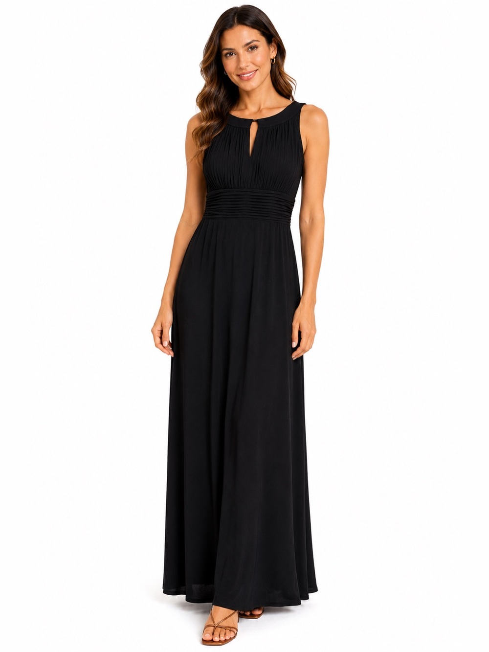 Sangria Black Maxi Dress Size 8 Pleated Bodice Empire Waist Formal Evening Gown